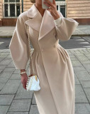 Women Vintage Balloon Sleeve Turndown Collar Wool Jacket