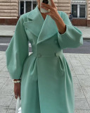 Women Vintage Balloon Sleeve Turndown Collar Wool Jacket