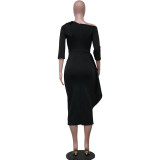 Women Irregular off-the-shoulder three-quarter sleeve dress