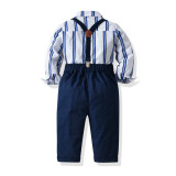 Children's clothing autumn long-sleeved striped shirt boys overalls two-piece suit gentleman's suit