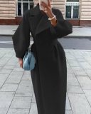 Women Vintage Balloon Sleeve Turndown Collar Wool Jacket