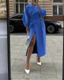 Women Vintage Balloon Sleeve Turndown Collar Wool Jacket