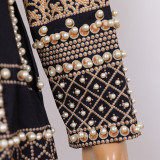 Women French Vintage Beaded Print V-Neck Casual Jacket