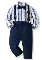 Children's clothing autumn long-sleeved striped shirt boys overalls two-piece suit gentleman's suit