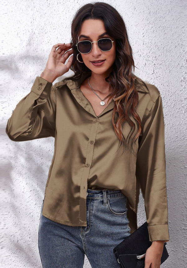 Women's Satin Silk Long Sleeve Shirt