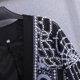 Women French Vintage Beaded Print V-Neck Casual Jacket