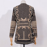 Women French Vintage Beaded Print V-Neck Casual Jacket
