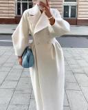 Women Vintage Balloon Sleeve Turndown Collar Wool Jacket