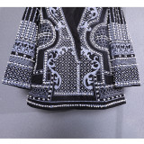 Women French Vintage Beaded Print V-Neck Casual Jacket