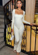 Autumn Fashion Solid Square Neck Slim Long Sleeve Slit Jumpsuit