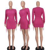 Women Fashion Drawstring Plaid Sexy Cutout Bodycon Dress