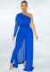 Women'S Slash Shoulder Mesh Long Sleeve Tight Fitting Women'S Jumpsuit Belted