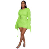 Women Fashion Drawstring Plaid Sexy Cutout Bodycon Dress