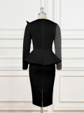 Elegant Patchwork Beaded High Waist Slim Fit Party Dress