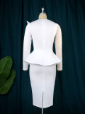 Elegant Patchwork Beaded High Waist Slim Fit Party Dress