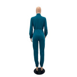 Drawstring Solid One Piece Slim Waist Women'S Cargo Legging Jumpsuit