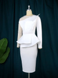 Elegant Patchwork Beaded High Waist Slim Fit Party Dress