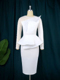 Elegant Patchwork Beaded High Waist Slim Fit Party Dress