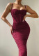 Strap Dress Women'S Fall Sexy Low Back Tight Fitting Chic Slim Waist Pleated Long Dress