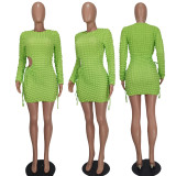 Women Fashion Drawstring Plaid Sexy Cutout Bodycon Dress