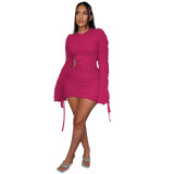 Women Fashion Drawstring Plaid Sexy Cutout Bodycon Dress