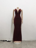 Women Sexy Deep V Neck Sleeveless Evening Dress