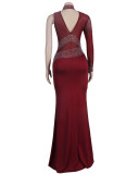 Fall Sexy Red Sequins One Shoulder High Neck Long Dress