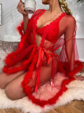 Mesh Erotic Lingerie See-Through Nightgown Temptation Sexy Lace Black Pajamas Female Robe