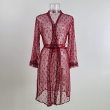 Sexy Mesh See-Through Pajama Long Robe Bra Panty Four-Piece Set