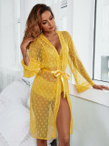 Sexy Mesh See-Through Pajama Long Robe Bra Panty Four-Piece Set