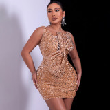Women'S Fashion V-Neck Bow Sequins Bodycon Party Dress