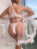 Mesh Erotic Lingerie See-Through Nightgown Temptation Sexy Lace Black Pajamas Female Robe
