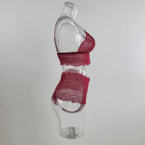 Sexy Mesh See-Through Pajama Long Robe Bra Panty Four-Piece Set