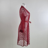 Sexy Mesh See-Through Pajama Long Robe Bra Panty Four-Piece Set