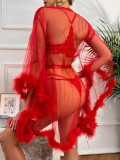 Mesh Erotic Lingerie See-Through Nightgown Temptation Sexy Lace Black Pajamas Female Robe