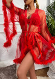 Mesh Erotic Lingerie See-Through Nightgown Temptation Sexy Lace Black Pajamas Female Robe
