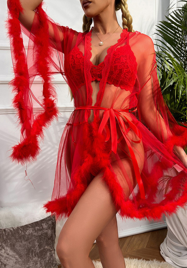 Mesh Erotic Lingerie See-Through Nightgown Temptation Sexy Lace Black Pajamas Female Robe