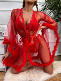 Mesh Erotic Lingerie See-Through Nightgown Temptation Sexy Lace Black Pajamas Female Robe