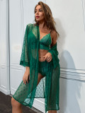 Sexy Mesh See-Through Pajama Long Robe Bra Panty Four-Piece Set