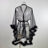 Mesh Erotic Lingerie See-Through Nightgown Temptation Sexy Lace Black Pajamas Female Robe