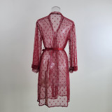 Sexy Mesh See-Through Pajama Long Robe Bra Panty Four-Piece Set