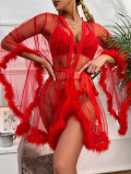 Mesh Erotic Lingerie See-Through Nightgown Temptation Sexy Lace Black Pajamas Female Robe