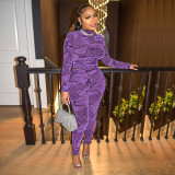 Women'S Autumn And Winter New Fashion Solid Color Pullover Slim Top And Trousers Two Piece Set