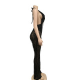 Women'S Fashion Sequined Tassel Mesh Halter Backless Nightclub Jumpsuit