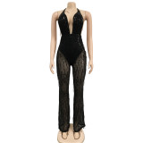Women'S Fashion Sequined Tassel Mesh Halter Backless Nightclub Jumpsuit