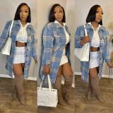 Women Casual Check Turndown Collar Jacket