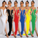 Sexy Straps Rhinestone Beaded Irregular Eveing Dress