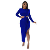 Women'S Fall Round Neck Sexy Open Waist Slit Irregular Dress