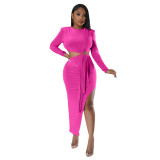 Women'S Fall Round Neck Sexy Open Waist Slit Irregular Dress