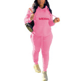 Plus Size Women's Fall/Winter Style Print Character Two-Piece Set